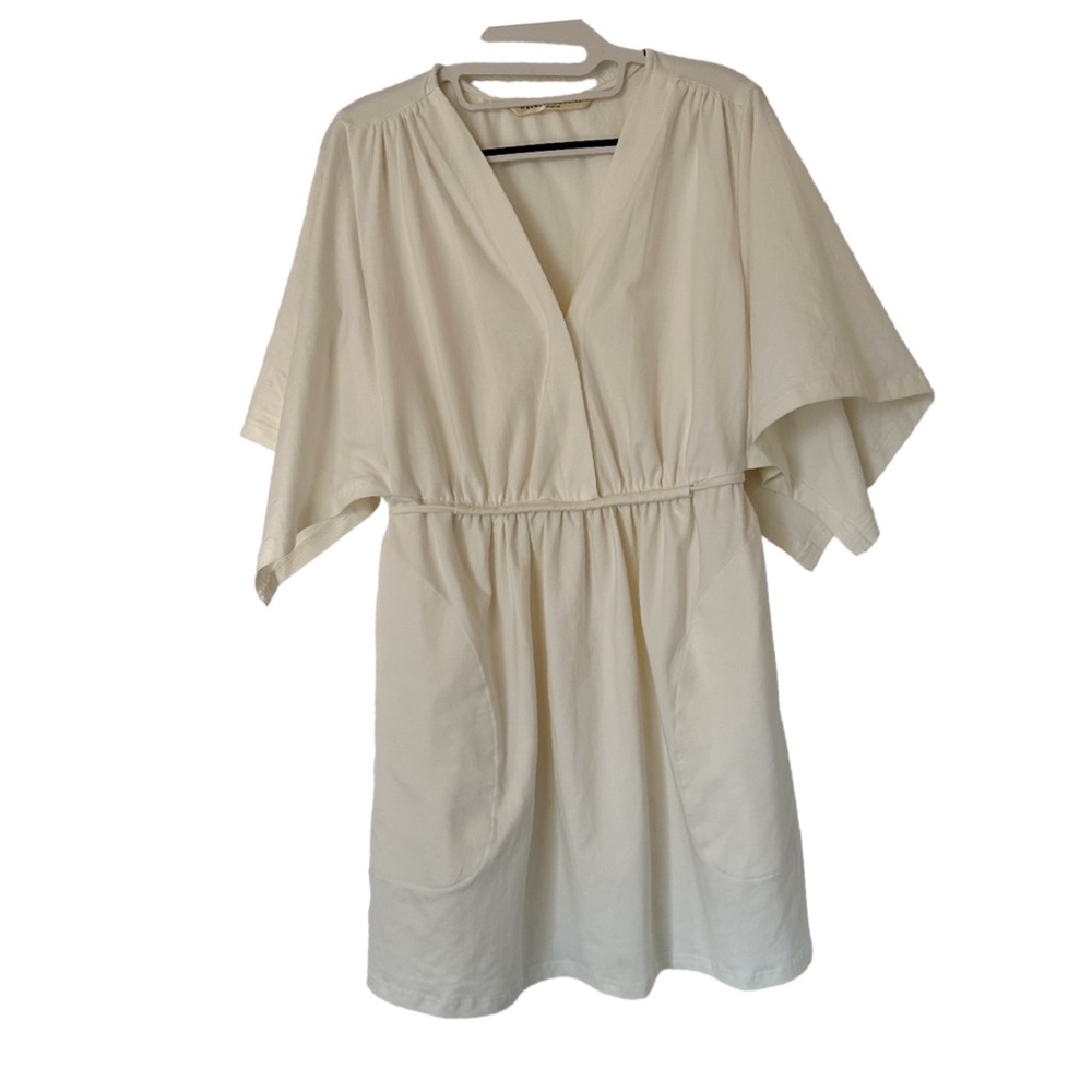 eShakti Split Kimono Sleeve Cotton Knit Tunic‎ in Off White Size L- 14